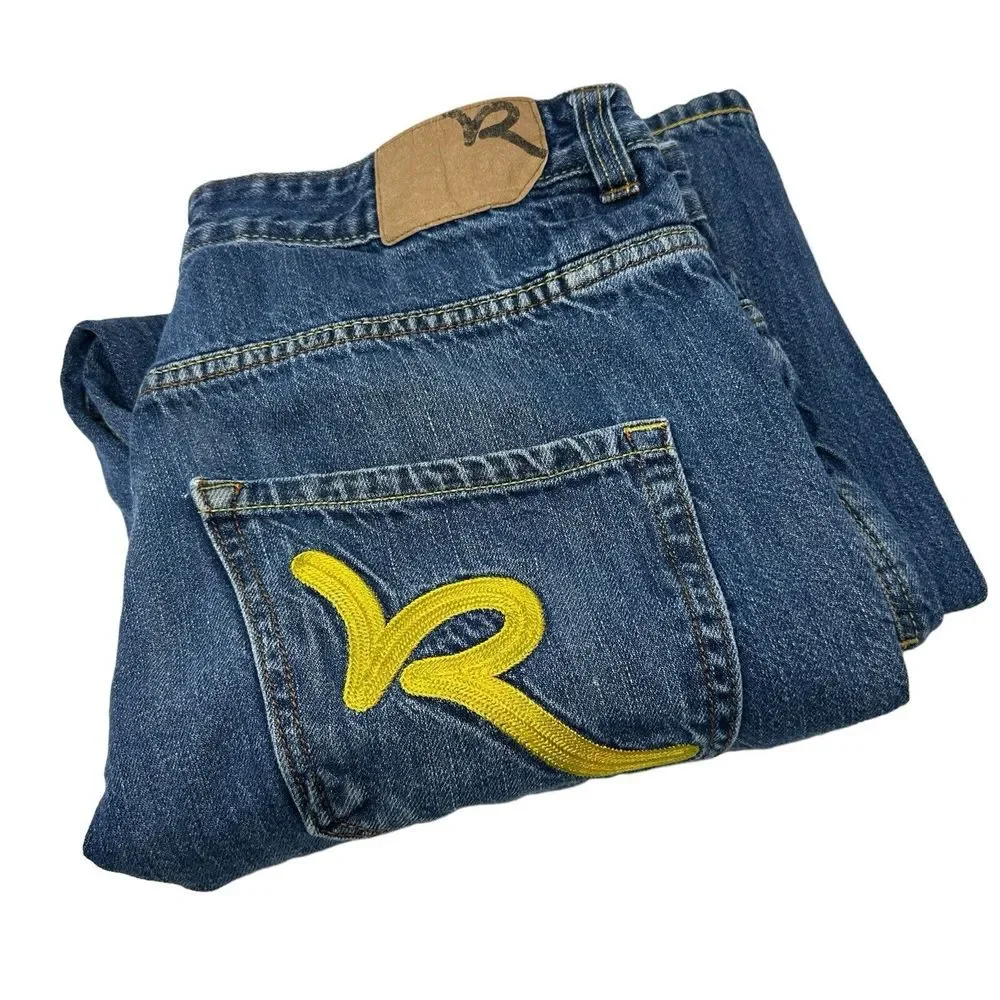 ROCAWEAR Jeans Mens Vintage Relaxed Baggy Button Fly‎ Hip Hop Embroidered 38x31